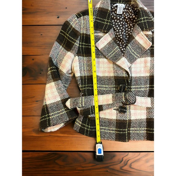 Women’s Cabi Jacket Light Pink Brown Plaid Coat Button Up Collared Wool Belt 12 - Picture 2 of 5
